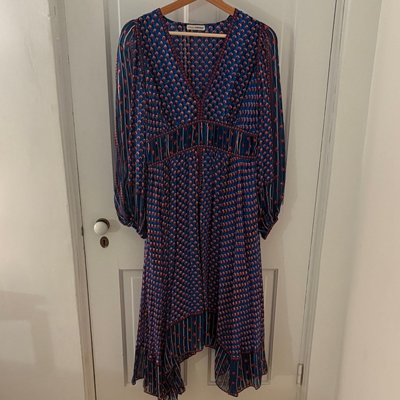 Ulla Johnson Dresses & Skirts - Ulla Johnson Navy and Red Geometric Long Sleeve Dress